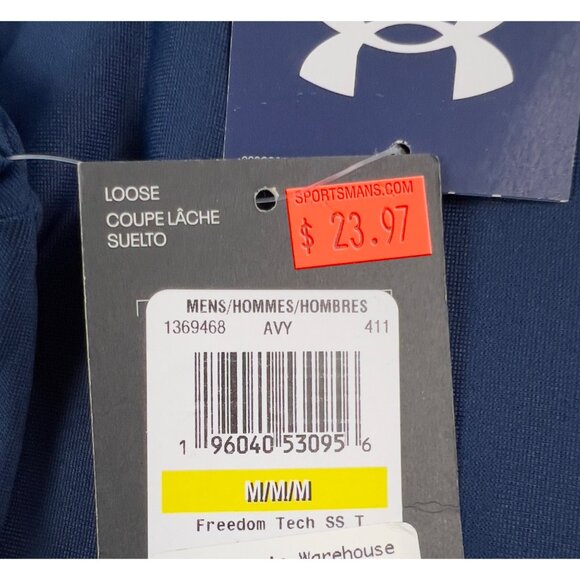 Under Armour Men’s Freedom Tech Navy Short Sleeve T-Shirt M New - Picture 6 of 8